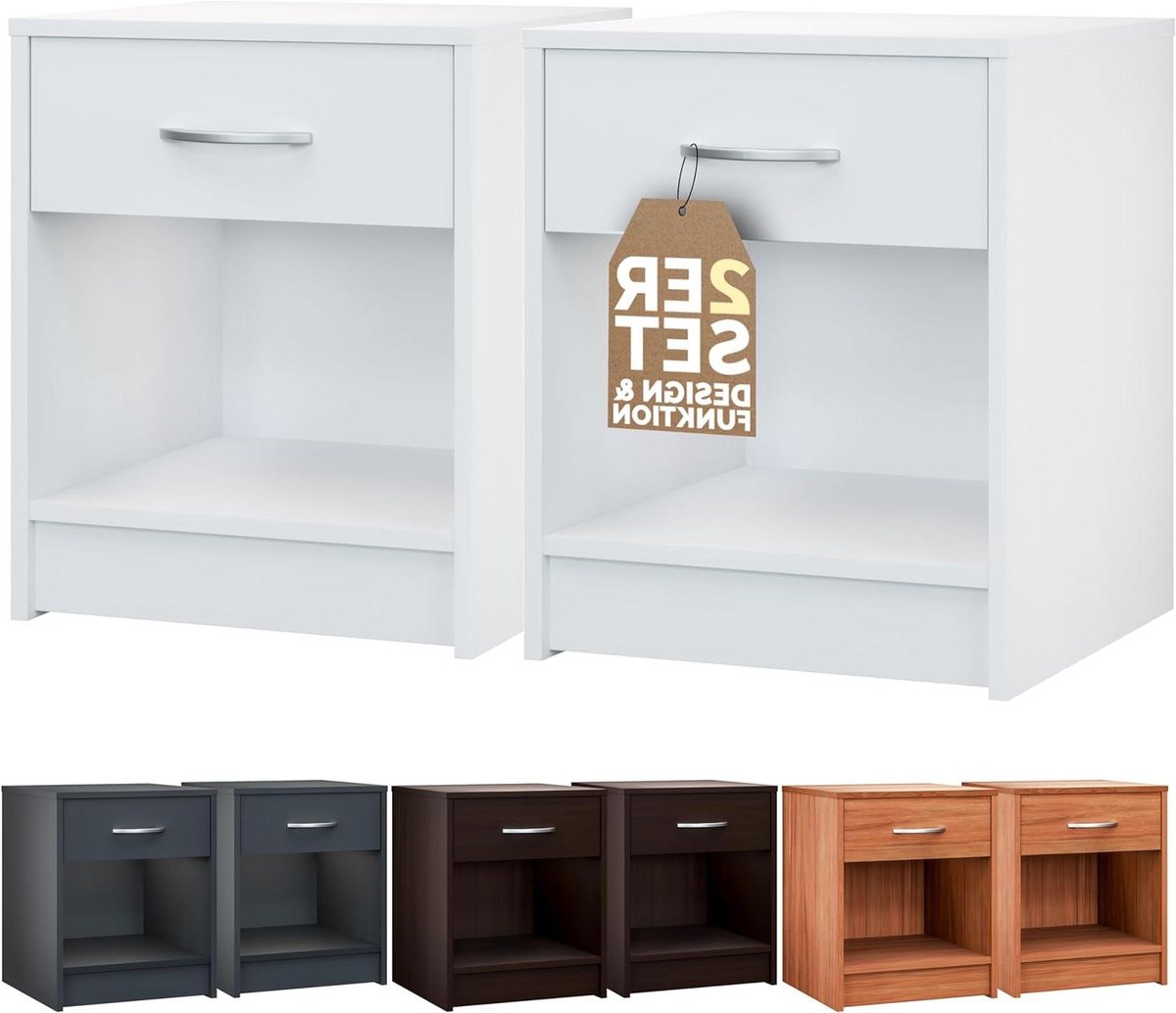 Nachtkastjes Set - Nachttafeltjes Ladekastjes - Slaapkamer Opbergen - Ruim Opbergvak - 50x40x35cm - Wit