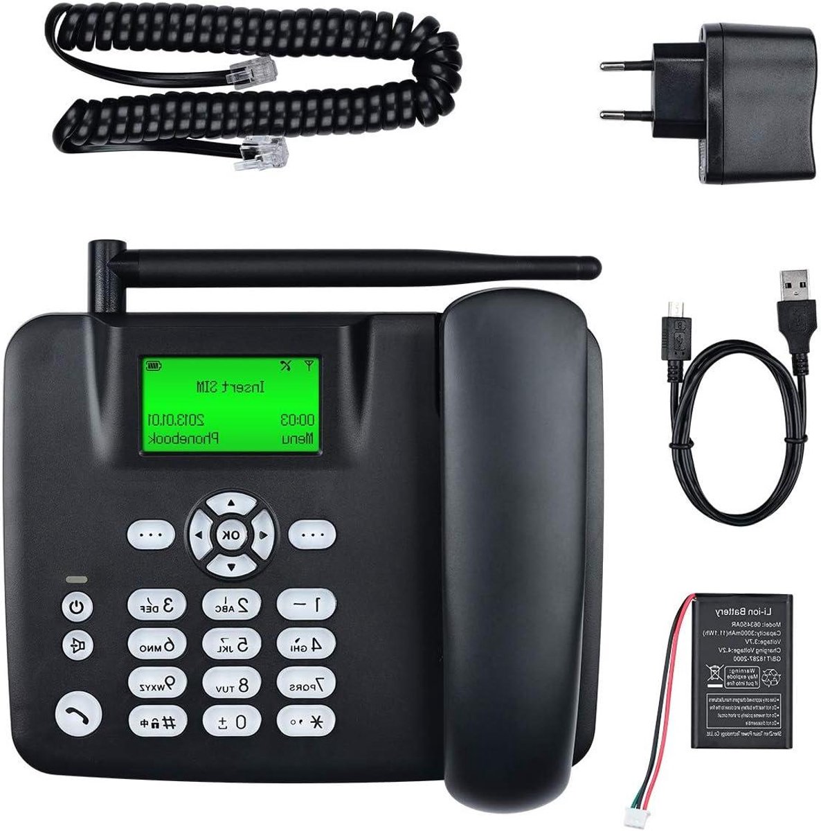 Draadloze Vaste Telefoon - Bureautelefoon GSM - Thuis Bellen - Groot LCD Scherm - 196x152x51 mm - Zwart