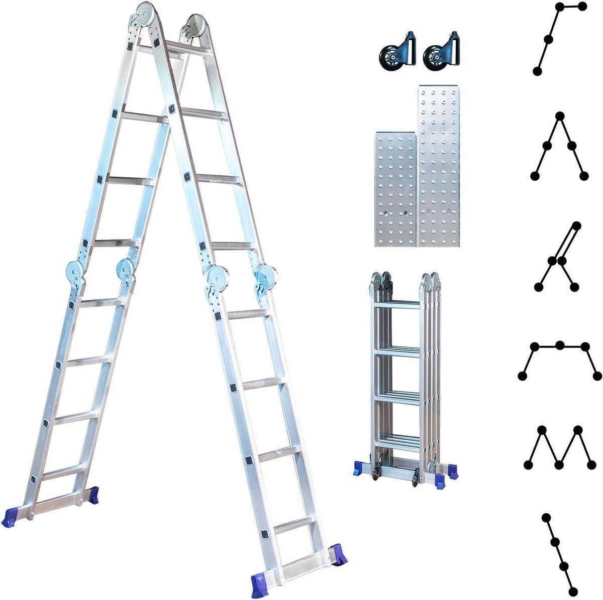 Scharnierende Ladder - Vouwsteiger Multifunctioneel - Klus Werk - Multipositie Flexibel - 150 kg Capaciteit - Grijs