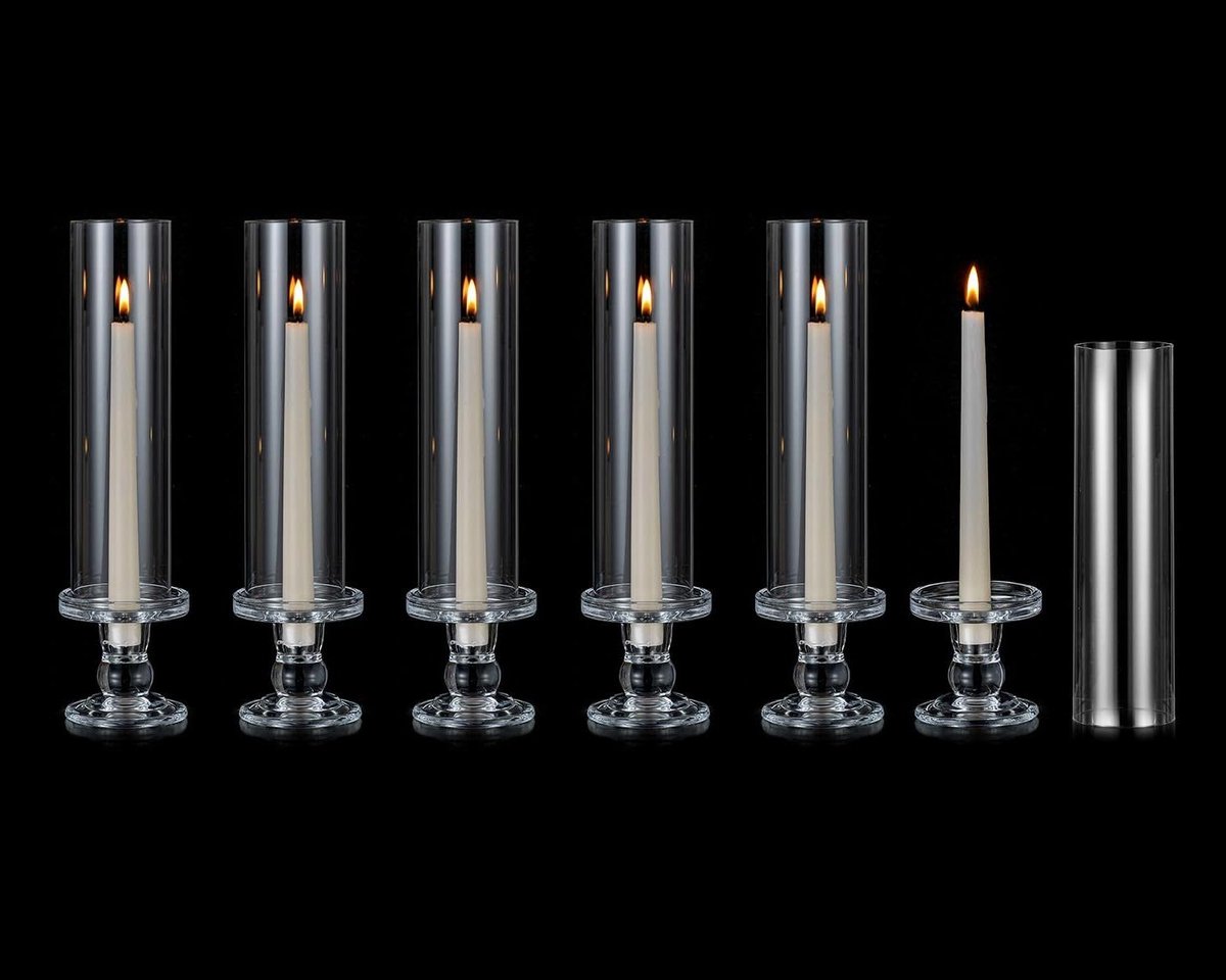 Kaarshouders Set - Cilinder Glas - Sfeervolle Decoratie - Dubbel Glas Ontwerp - 6 Stuks 35cm - Transparant