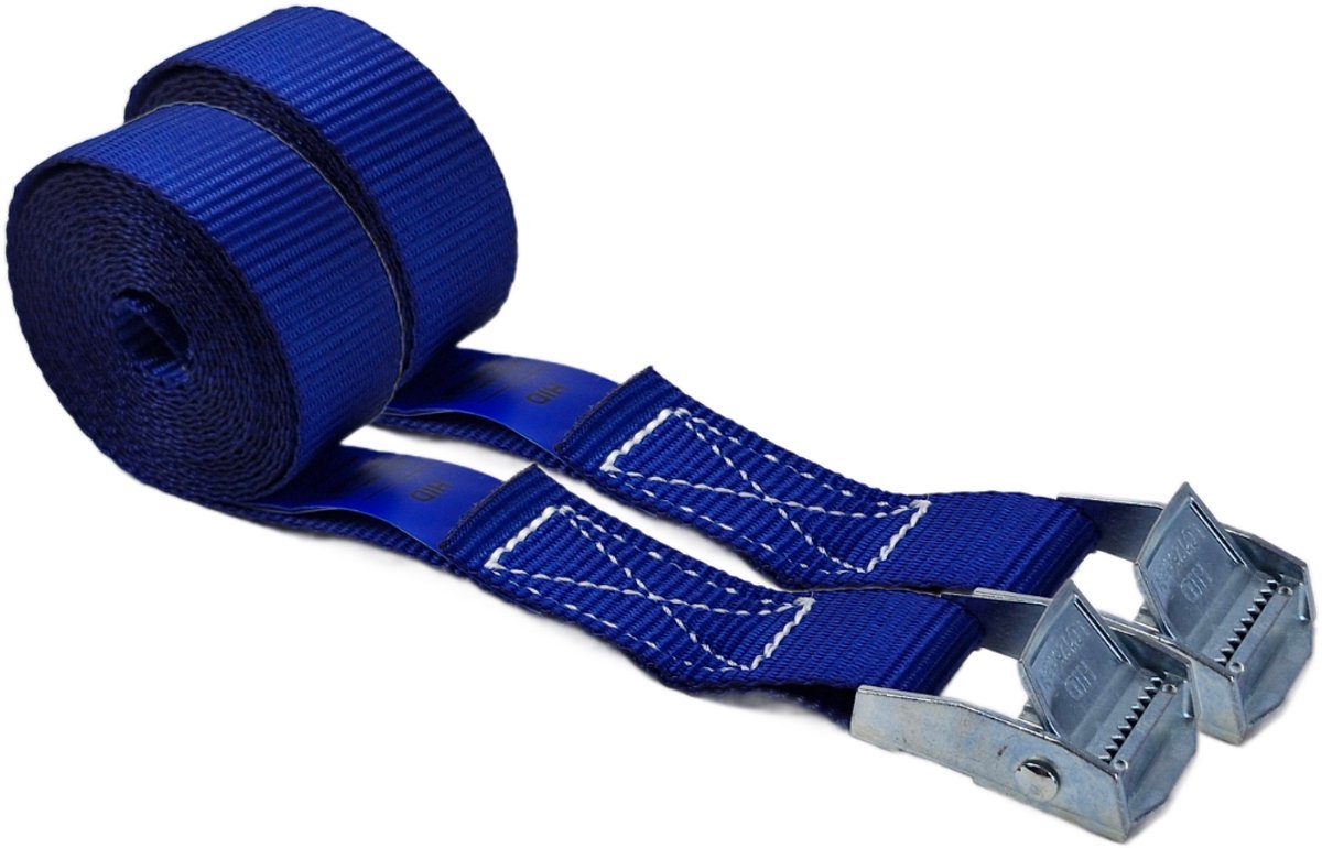 BCF-Products - Spanbanden - 3 meter - 2 stuks - Blauw - Sjorband - Spanriem - Bindriem - met Gesp