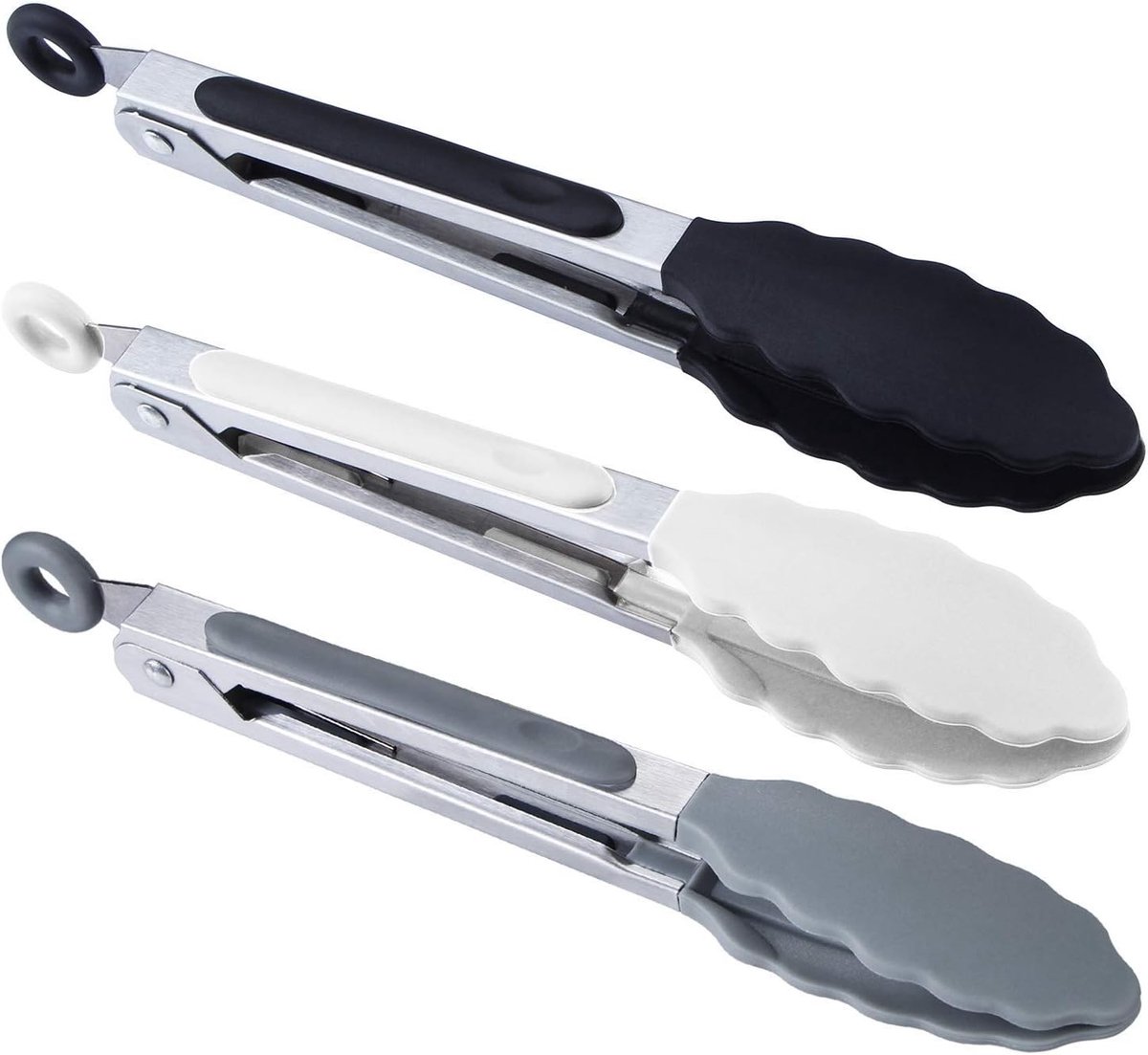 Mini Silicone Serving Tongs Set - 17.8 cm - Ideaal voor Koken, Grillen en Serveren in Zwart, Wit en Grijs