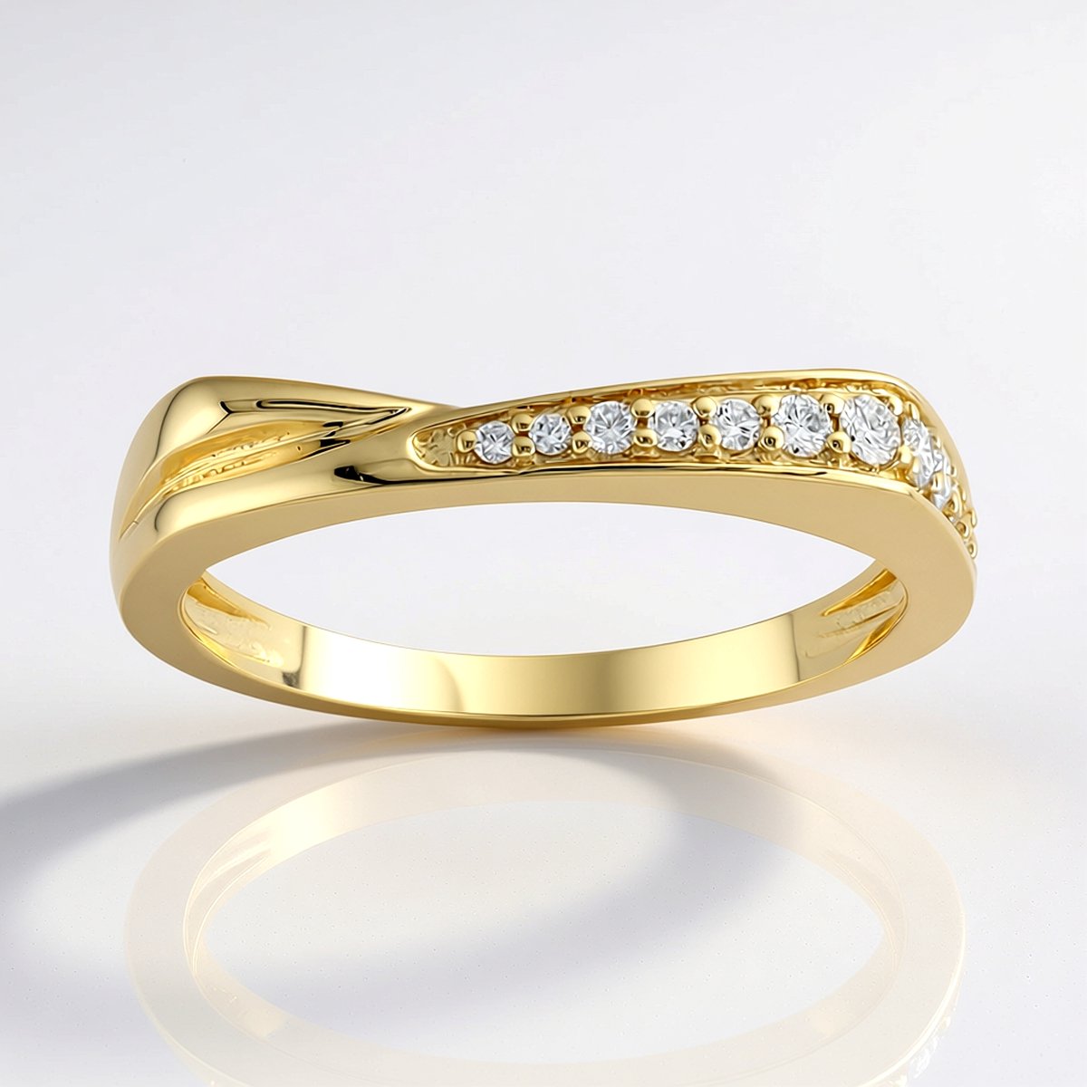Cavill - Gouden Ring 375 Geelgoud Met SI2 (H) Diamanten - 0,135 Ct Ronde Briljant - Modern Design - Verfijnd Chique Sieraad