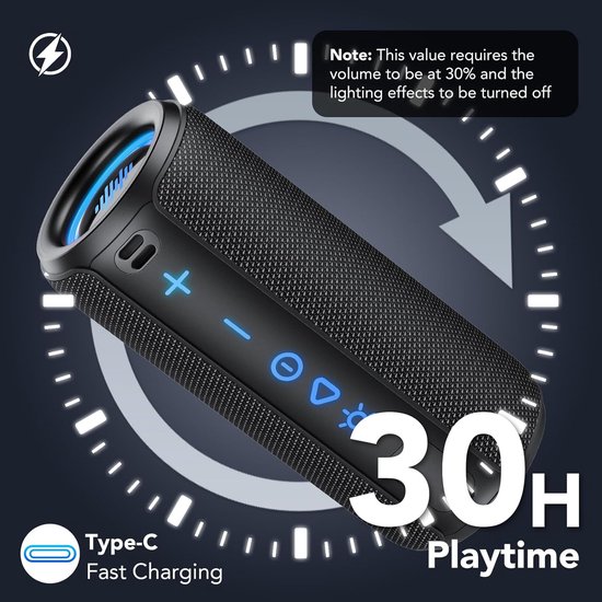 Draagbare Bluetooth Speaker - Muziekbox met Licht - Muziek Luisteren Buiten - Waterdicht Ontwerp - 20 Meter Bereik - Zwart — afbeelding 2