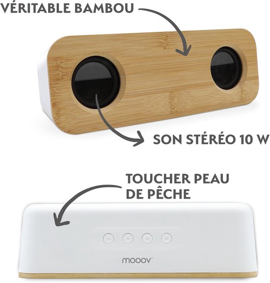 Draadloze Speaker - Bamboe Geluid - Muziek Luisteren - Krachtig Stereogeluid - 229 x 85 x 78 mm - Wit — afbeelding 4