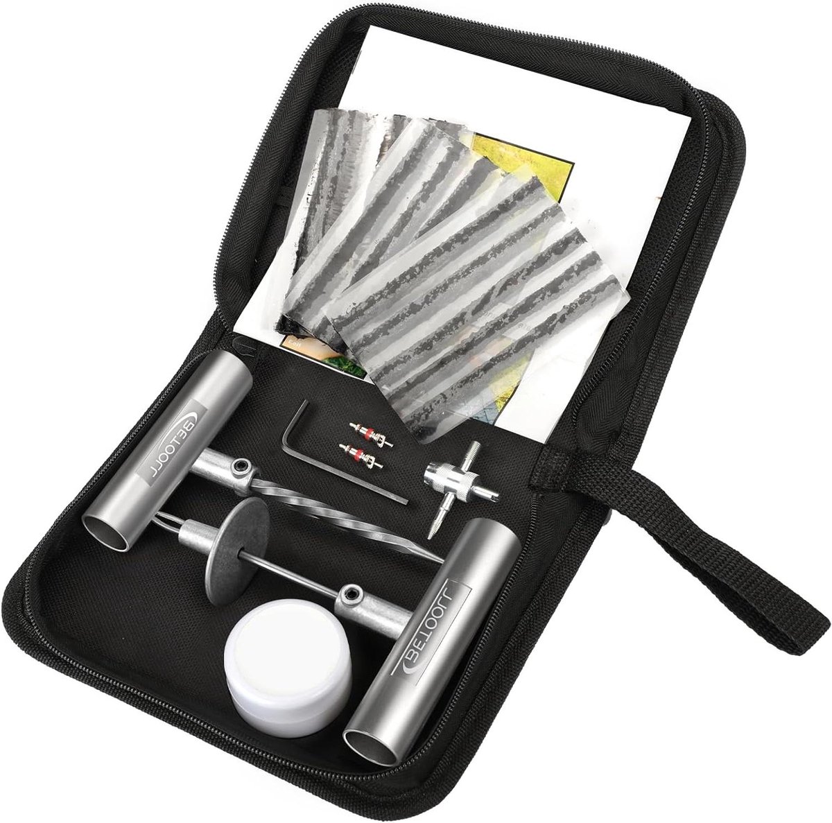 Bandenreparatieset - Lekke band reparatie - Onderweg repareren - 24-delige set - Compacte tas - Klassiek groen