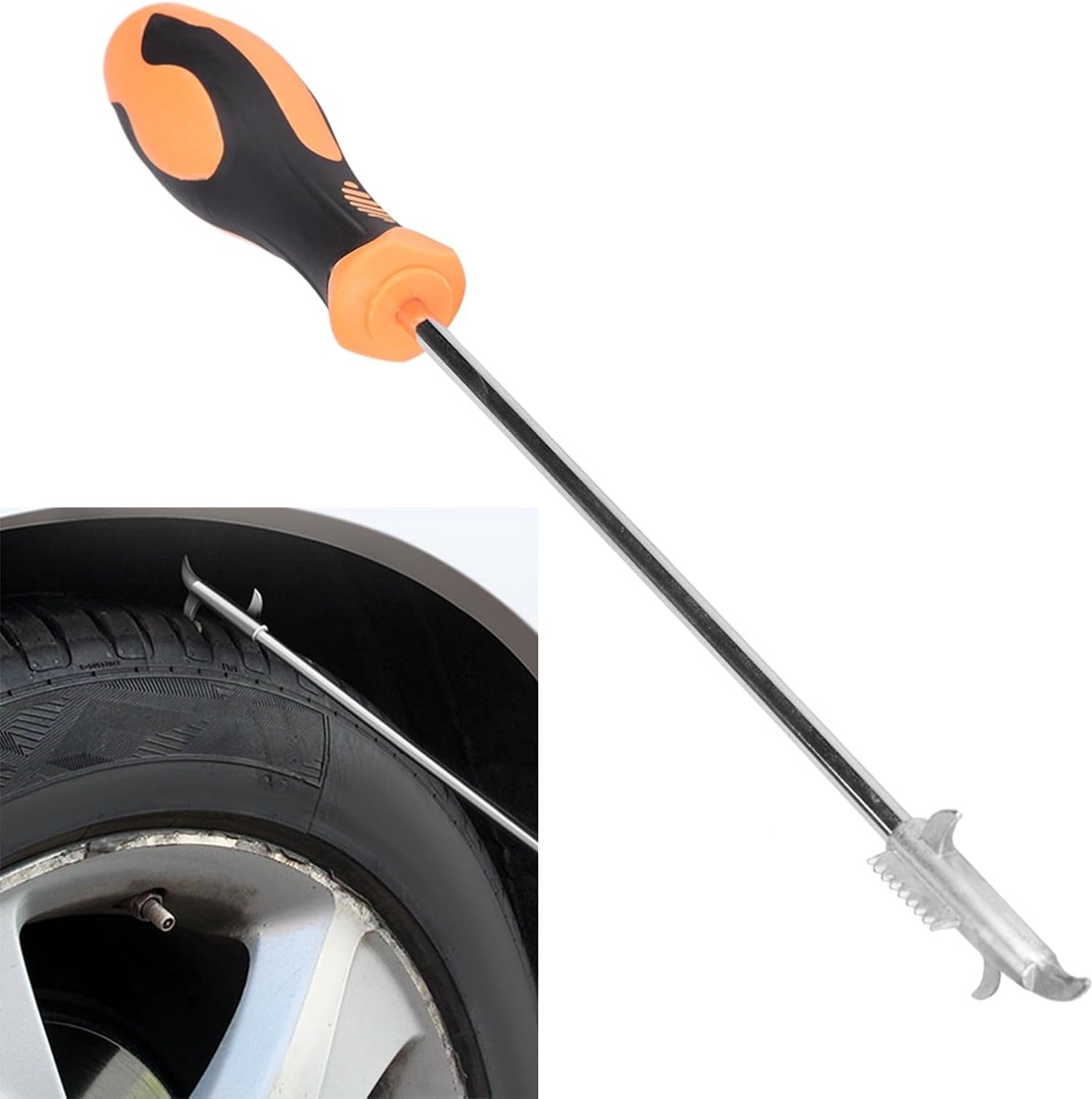 Bandenreinigingshaak - Velg reiniger - Banden onderhoud - Roestvrij staal - 338 cm - Zilverkleurig