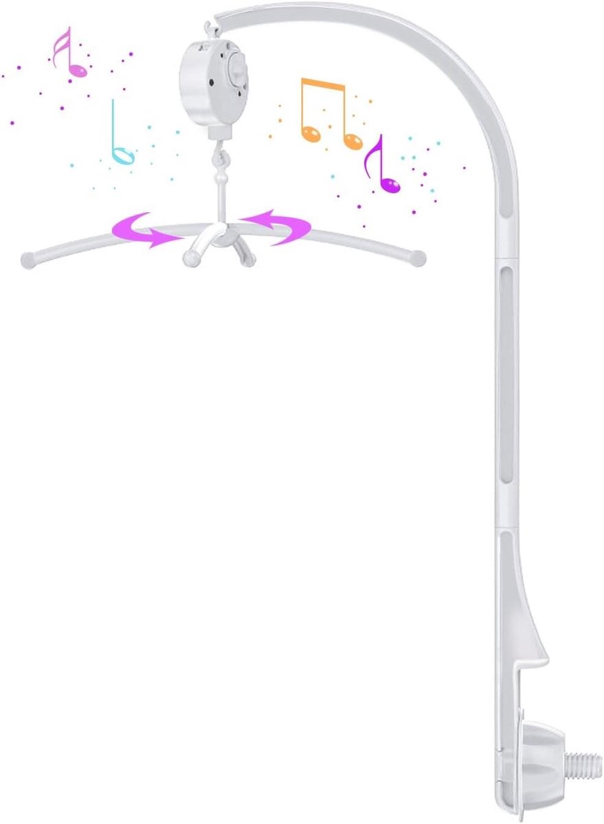 Baby Mobiel - Muziek Mobiel - Baby Kalmeren - Mechanische Muziekdoos - 66 cm Hoog - Wit