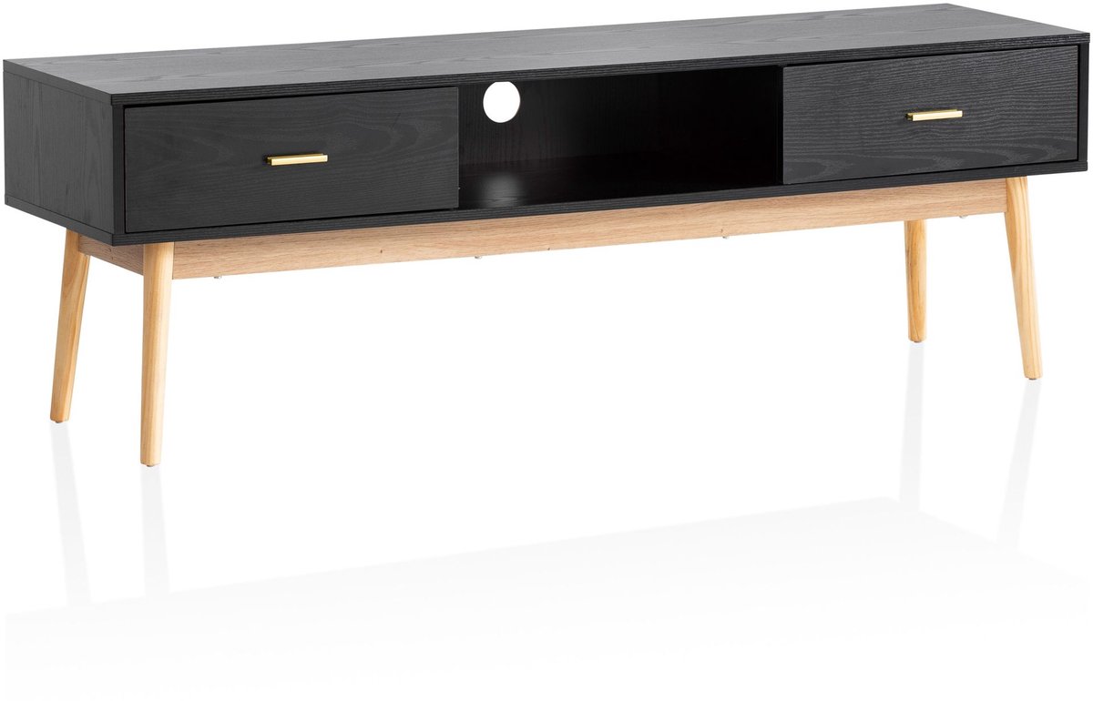 Ervesto WL6.825 Lowboard - TV-meubel Tv-kast - 150x50x40 Cm - Zwart Eiken Decor - Met Lades En Open Opbergvak - Tot 70 Inch