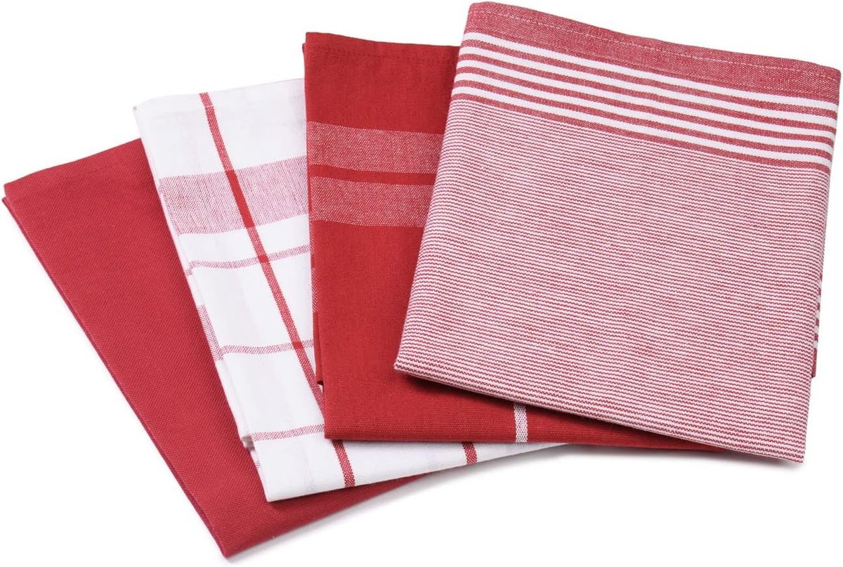 Thijox - Set van 4 Theedoeken 100% Jacquardkatoen, Hoogwaardig 200 g/m², 50 x 70 cm, Rood, Duurzaam en Sneldrogend, Ideaal voor Keuken en Afvegen