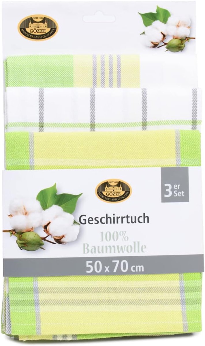 SnelShoppen - 3-delige theedoeken set, katoen, sneldrogend, 50 x 70 cm, groen, ideaal voor keuken, afvegen, drogen van glazen en borden