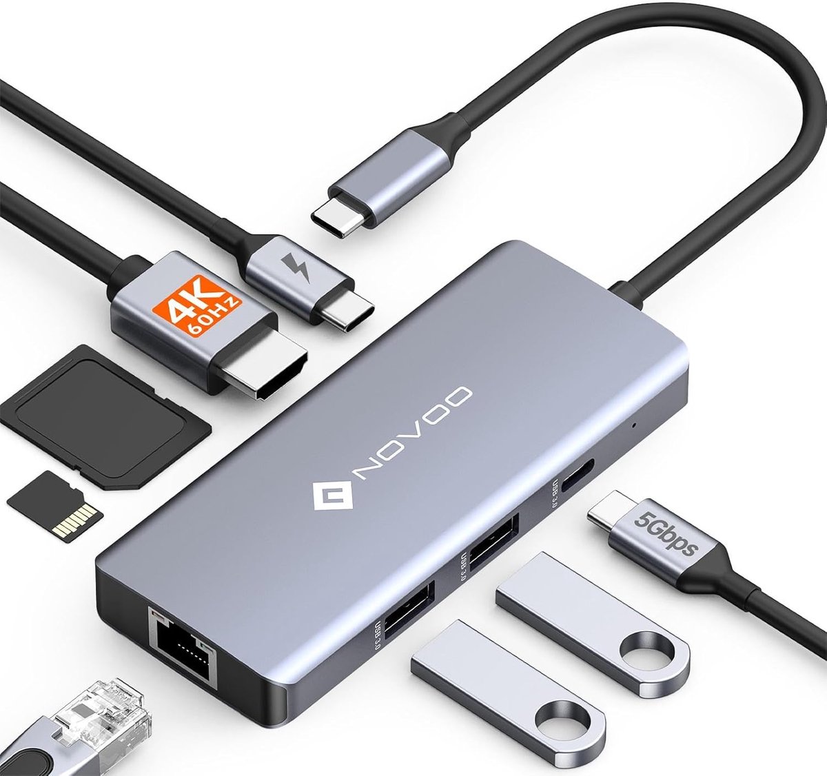 Thijox - USB C Docking Station R8C Pro - Multi Poorten Hub voor Laptop, HDMI, USB 3.0, USB-C, Netwerk, Compact en Lichtgewicht, Ideaal voor Thuis, Kan