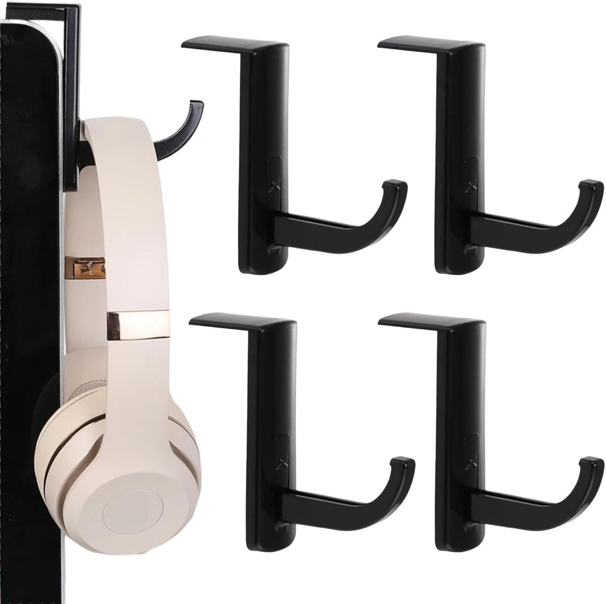 SnelShoppen - Headphone Stand, Headset Holder, Hoofdtelefoonhouder, Headphone Storage Hook, Gaming Headset Ondersteuning, 4 Stuks, Plastic, Zwart