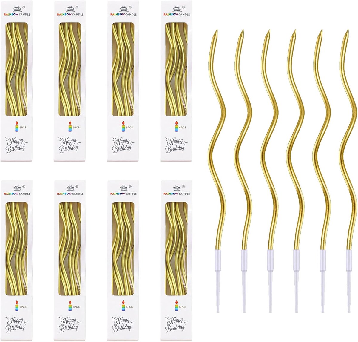SnelShoppen - Curved Birthday Candles - Gouden Spiraal Kaarsen voor Taarten - 48 Stuks - E