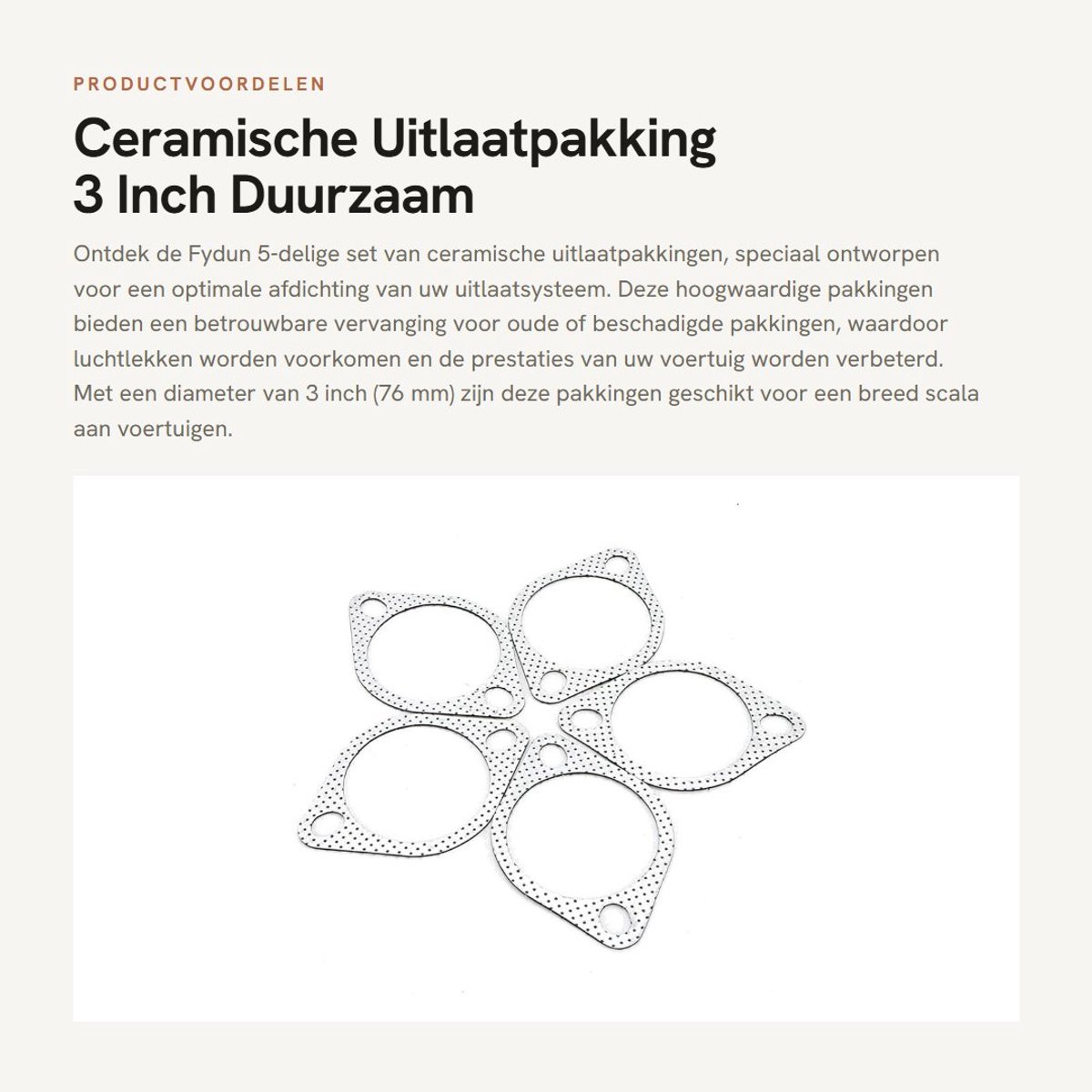 Dailygoods- Guarnizione 5 Stuks - Uitlaatpakking - Keramisch - Versterkt - 3 Inch (76mm) - Dikte 2.3mm