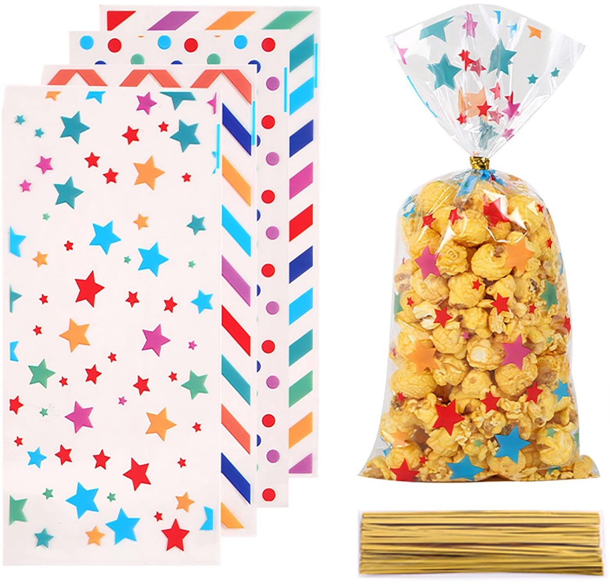 Dailygoods- Feestzakjes 100 Stuks - Regenboog Thema - Cellofaan - Herbruikbaar - Duurzaam - 12,5 x 27,5 cm - Snoepzakjes