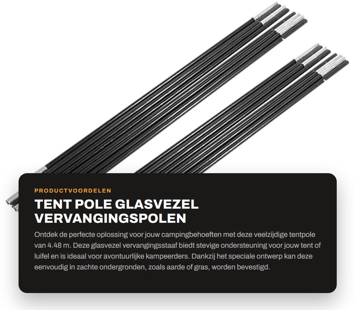 Dailygoods - Tent Pole - Glasvezel vervangingspolen - Duurzaam en elastisch - 4.48 m - Ondersteuning voor campingtent - Ideaal voor outdoor activiteiten