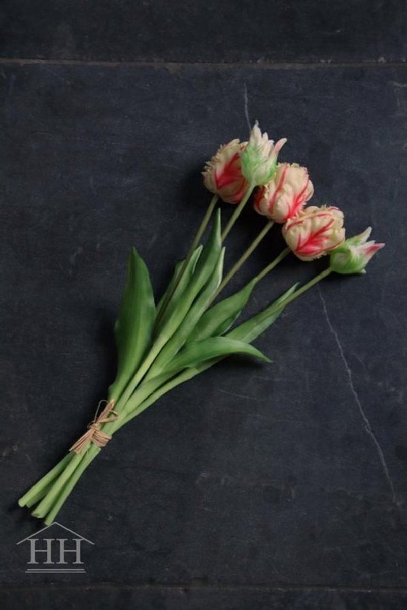 Buitengewoon Boet Papegaai tulpenboeket - kunst tulpen - 40cm - 5 stelen - donker roze - nep tulpen - papegaai tulpen