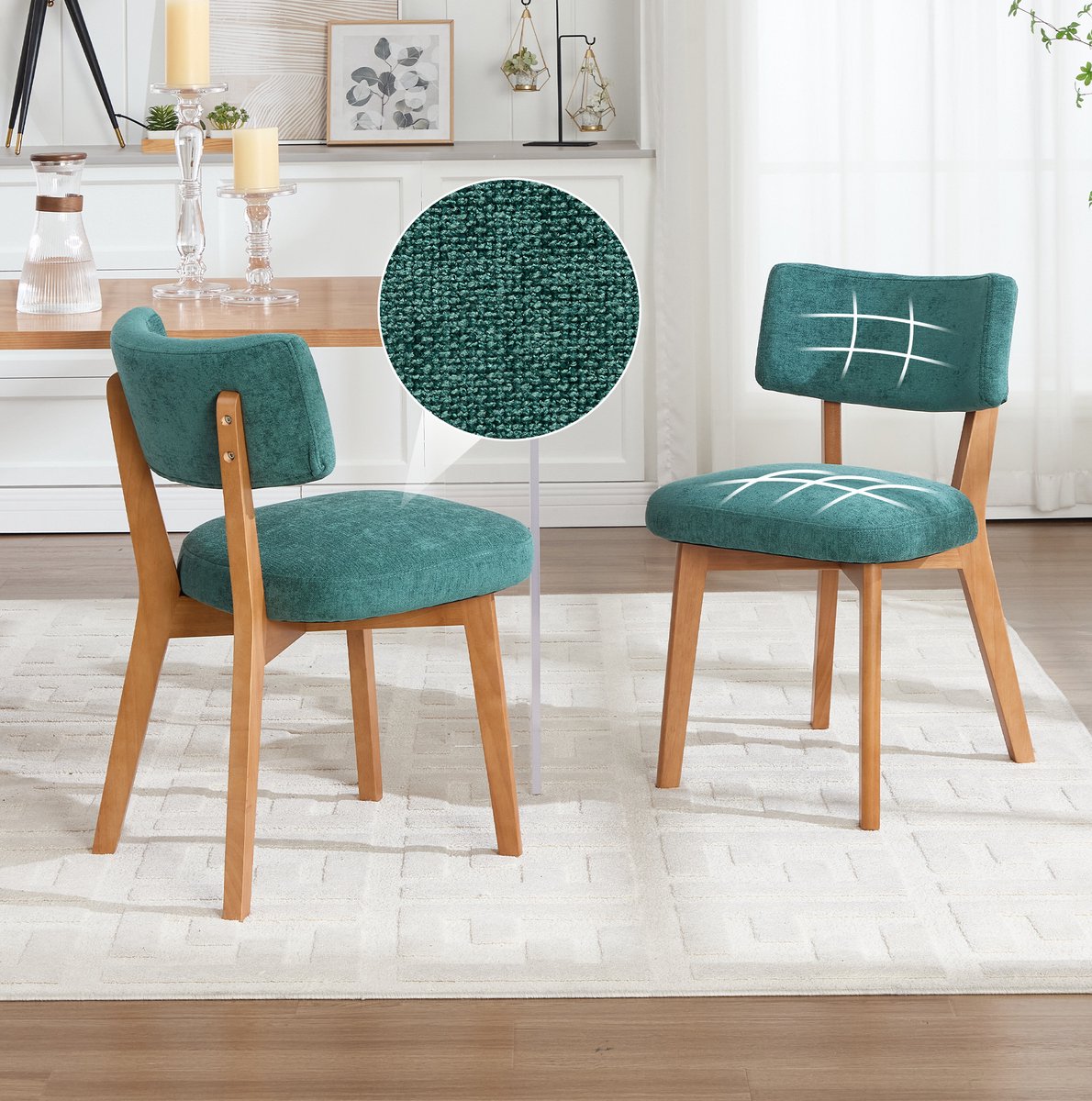 MIVRAY Eetkamerstoel - Retro Design - Normale Stoel Set Van 2 - Ergonomisch Met Gestoffeerde Zitting - Voor Eetkamer En Kantoor - Hout Groen