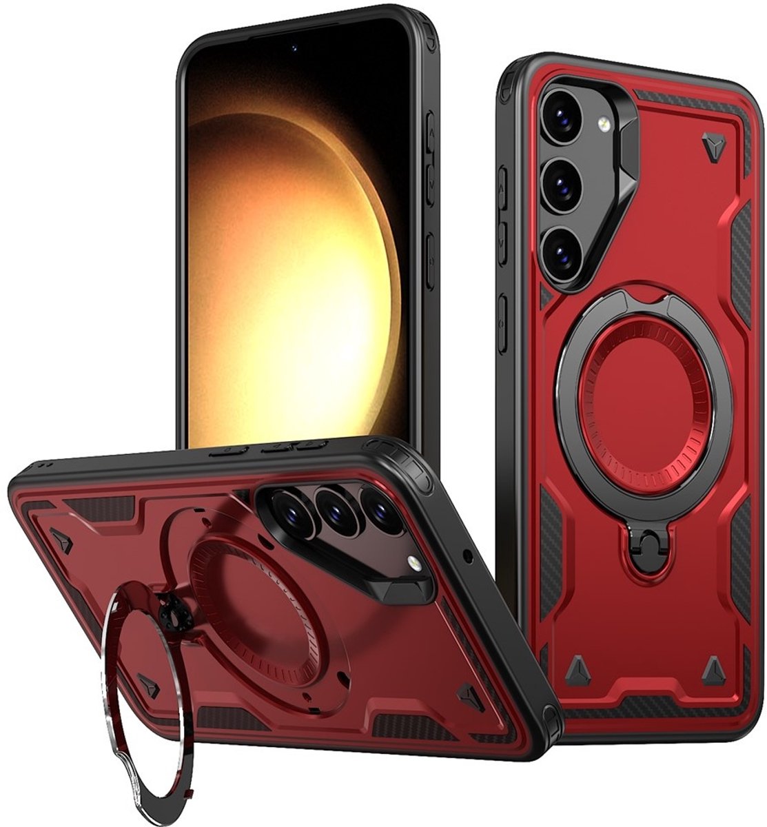 Coverup Hoesje - Geschikt voor Samsung Galaxy S23 Hoesje - Coverup Armor Back Cover met MagSafe Compatible Kickstand - Rood
