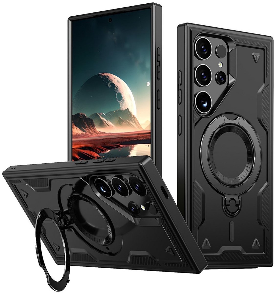 Coverup Hoesje - Geschikt voor Samsung Galaxy S25 Ultra Hoesje - Coverup Armor Back Cover met MagSafe Compatible Kickstand - Zwart