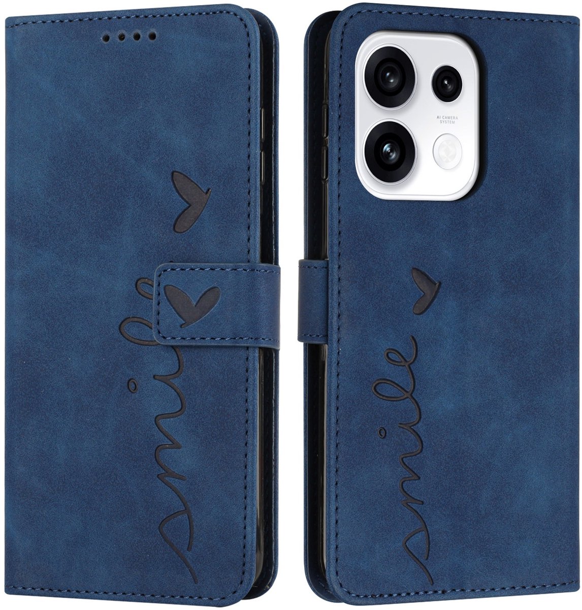 Coverup Hoesje - Geschikt voor OPPO Reno16 / Reno16 Pro Hoesje - Coverup Smile Book Case - Blauw
