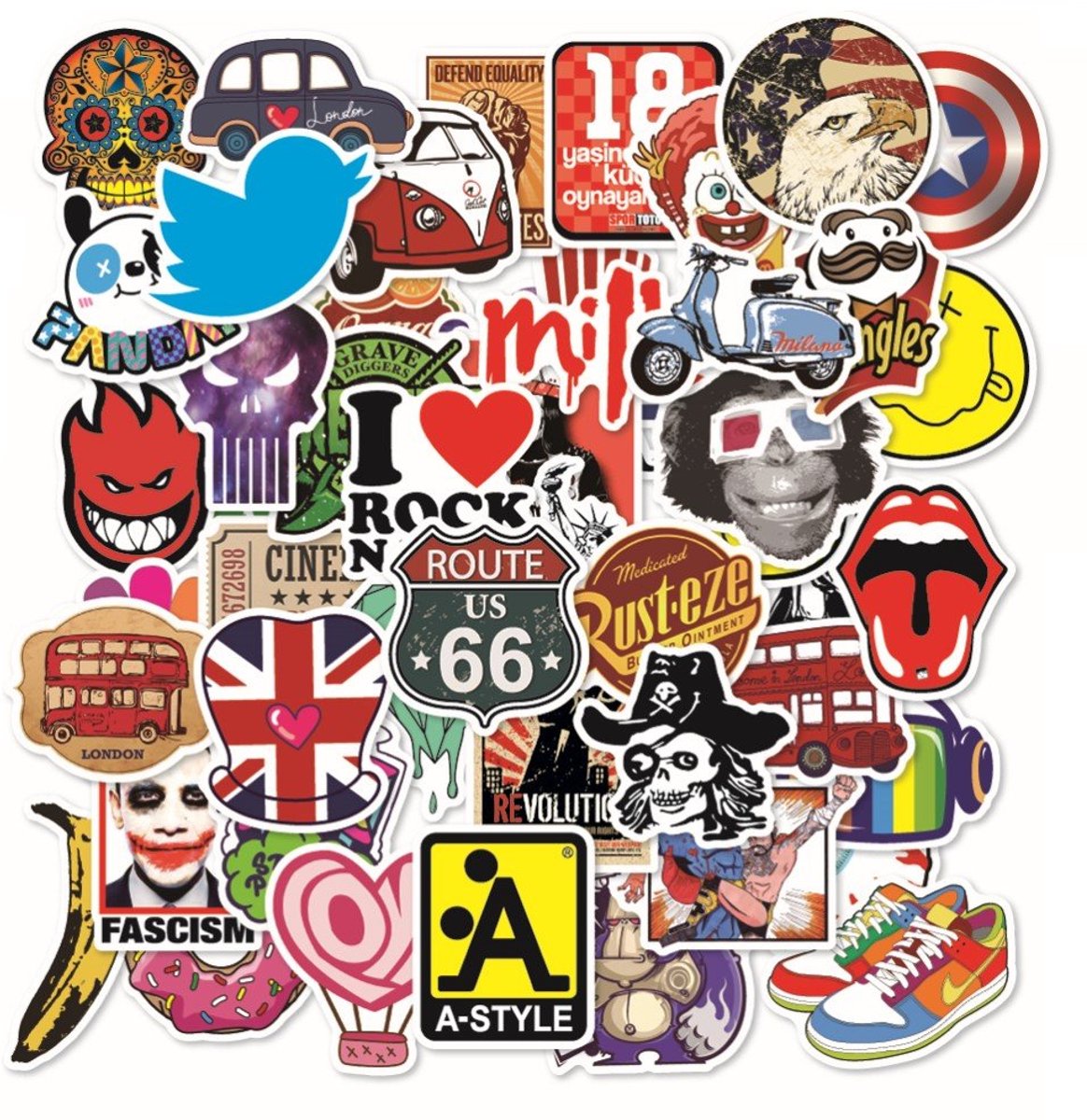 Waterdichte stickers in een verpakking van 100 met verschillende motieven