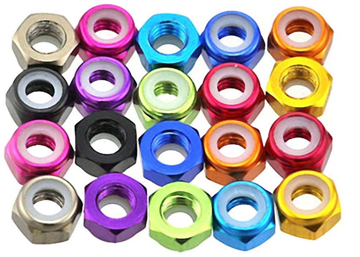 Set van 10 M4 Nylon Zeskantmoeren, Zelfsluitende Moeren, Kleurige Schroefkappen voor Bevestiging