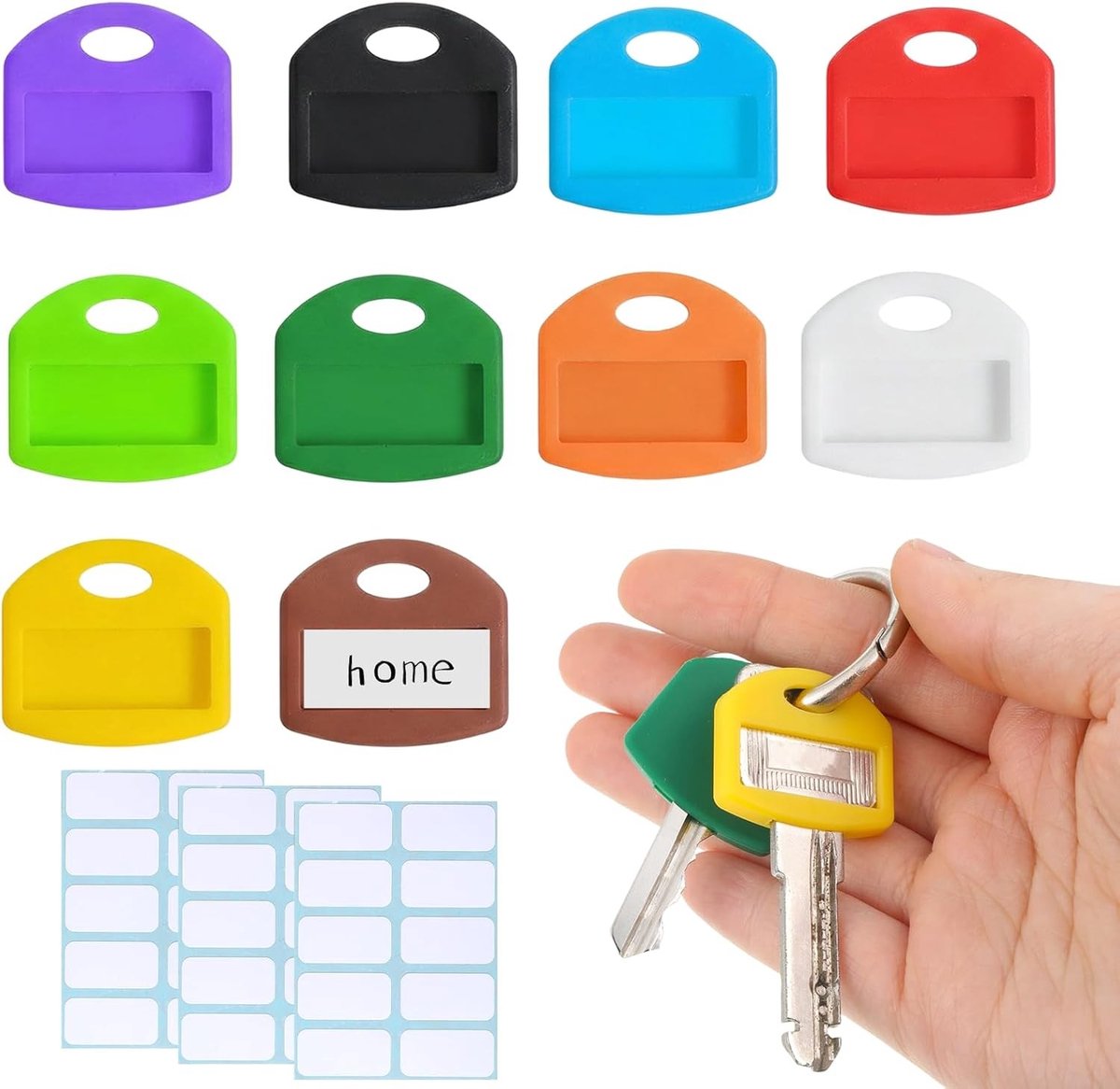 Gekleurde siliconen sleutelhoezen - 30 stuks, 1 inch sleutelidentificatoren met labels, sleutelbeschermers voor optimale organisatie en herkenning in 10 kleuren