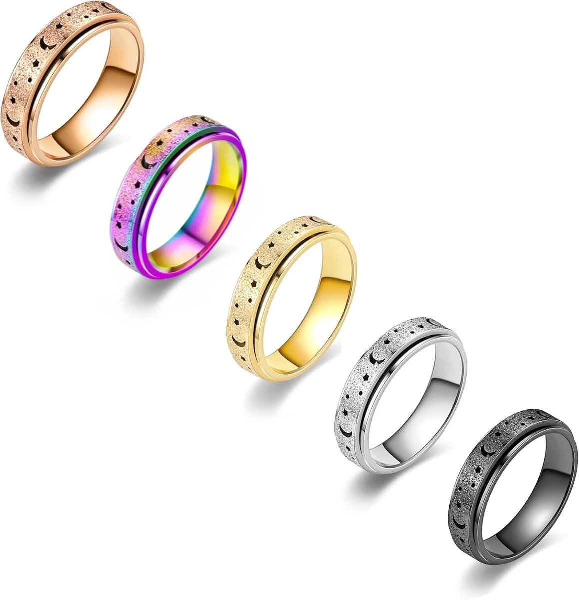 Set van 5 Anti-Stress Ringen van Titanium Staal - Verlichting van Angst en Stress, Perfect voor Verjaardagen en Valentijnsdag