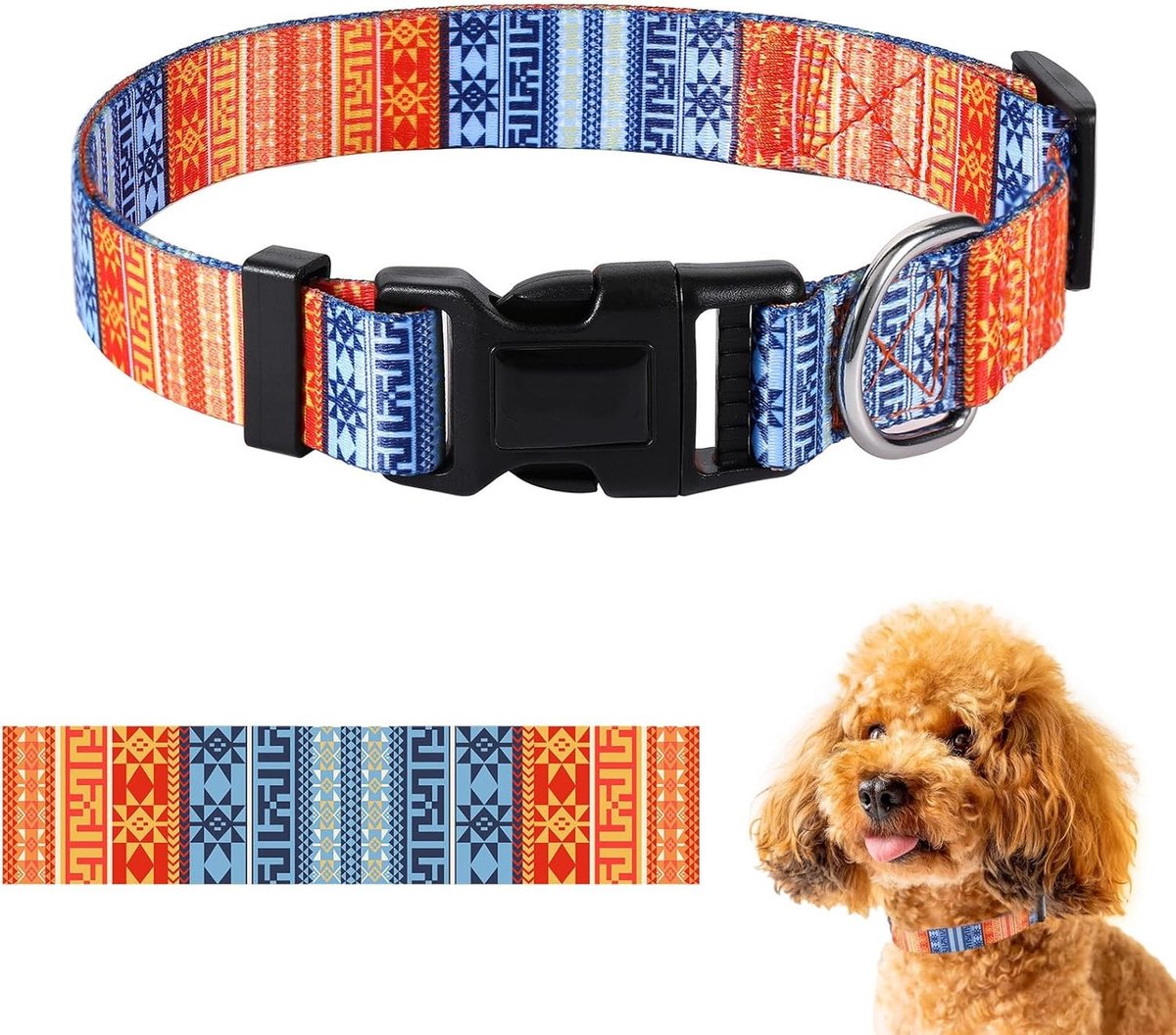 Verstelbare hondenhalsband met klassiek patroon voor comfortabele training en wandelingen van puppy's en honden van alle maten, Bohemian Oranje, L