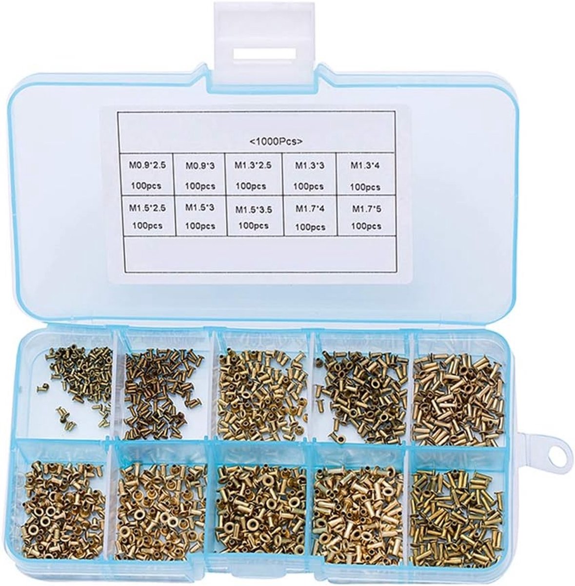 1000 Stuks Tubulaire Rivets M0.9 M1.3 M1.5 M1.7, Dubbelzijdige PCB Spijkers, Metaal Assortiment Kit voor Doe-Het-Zelf Projecten