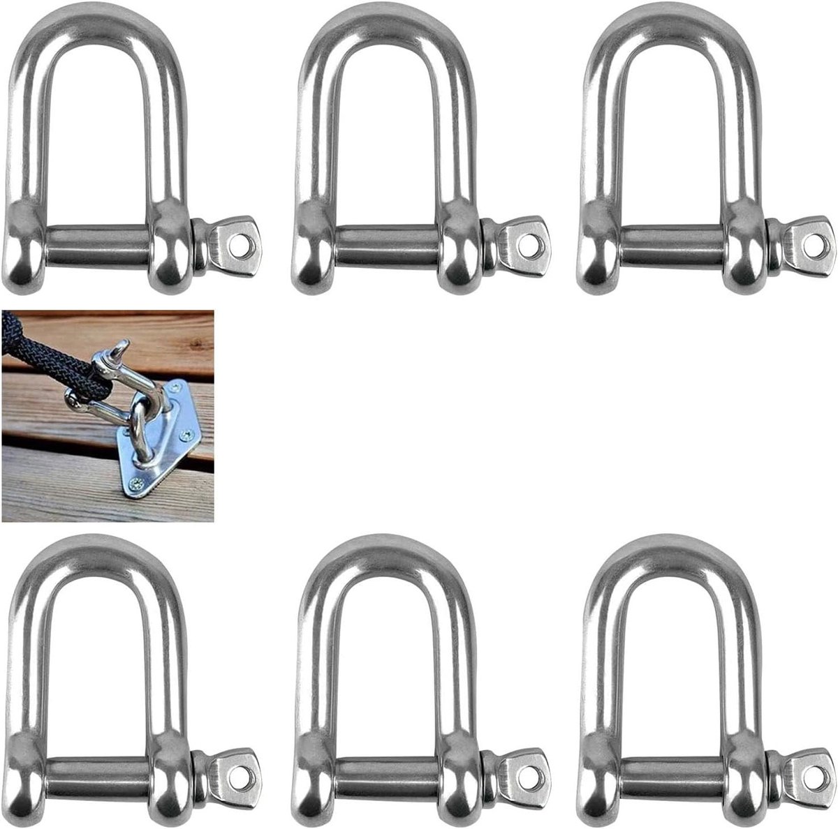 D-vormige Ringen van RVS, Sterke D-haken voor Kabels en Kettingen, Set van 6 Stuks, Perfect voor Bevestiging en Ophangsystemen