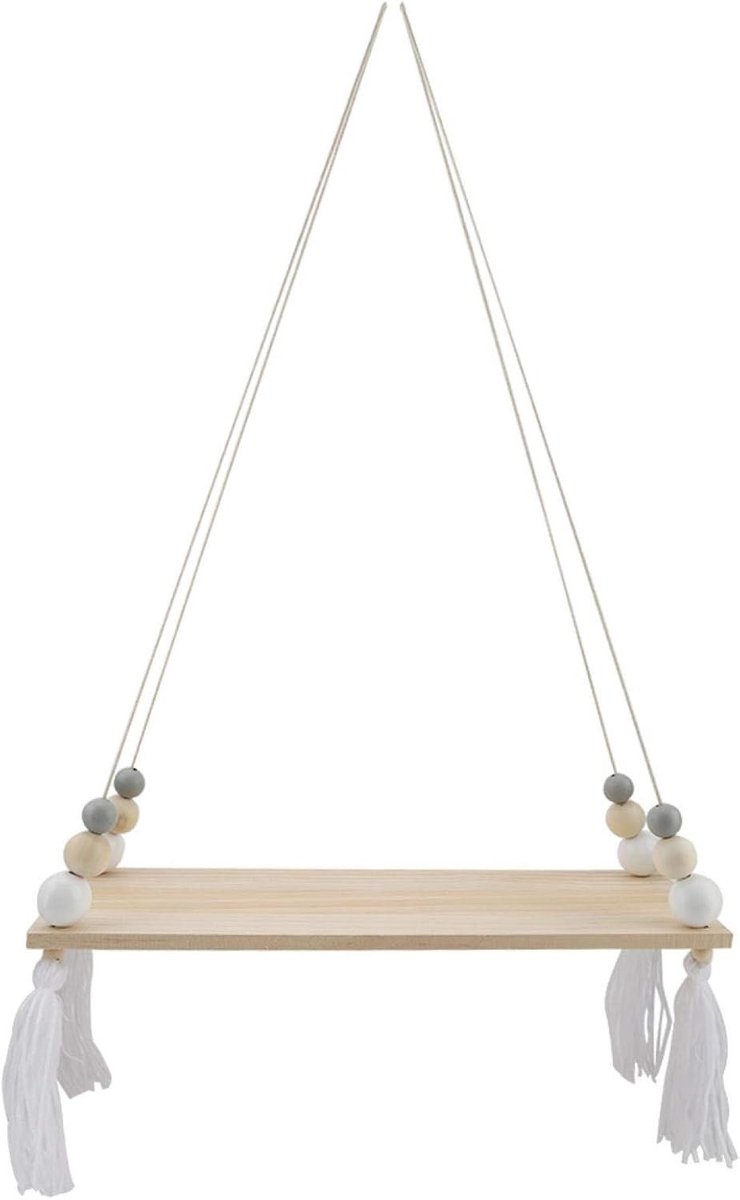 Decoratieve Wandplank met Ronde Kralen en Touw voor DIY Muurdecoratie en Opberging (Wit + Grijs)