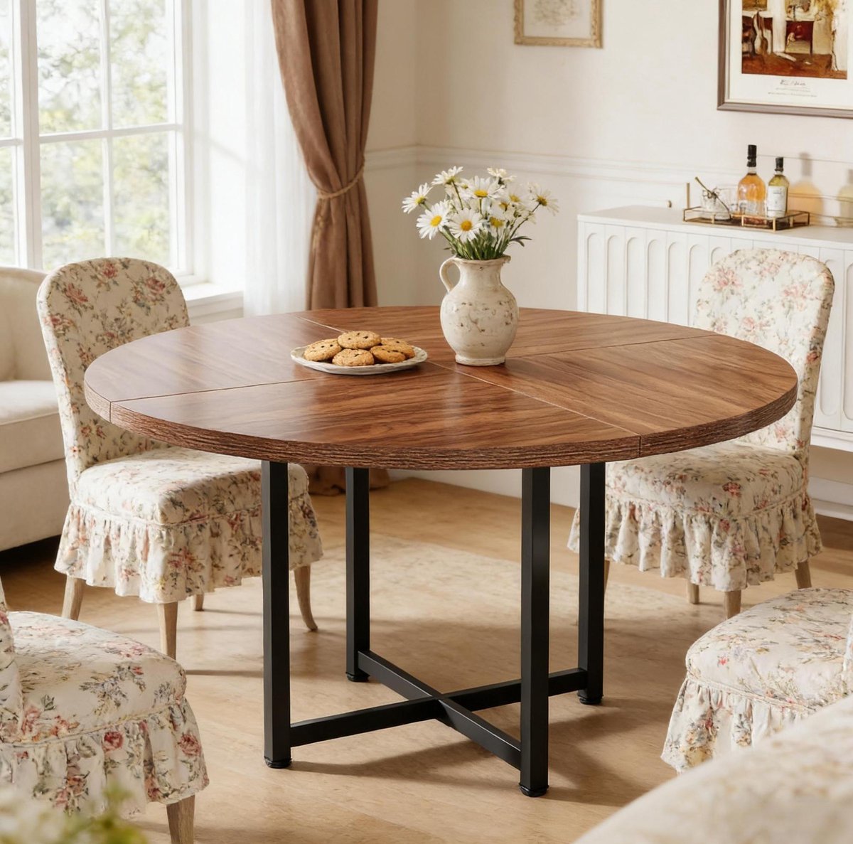 HAUSS SPOLE Eettafel - Ronde Tafel In Industriele Stijl - Voor Keuken, Eethoek En Woonkamer - Hout En Metaal - 120 x 75 Cm - Zwart Bruin