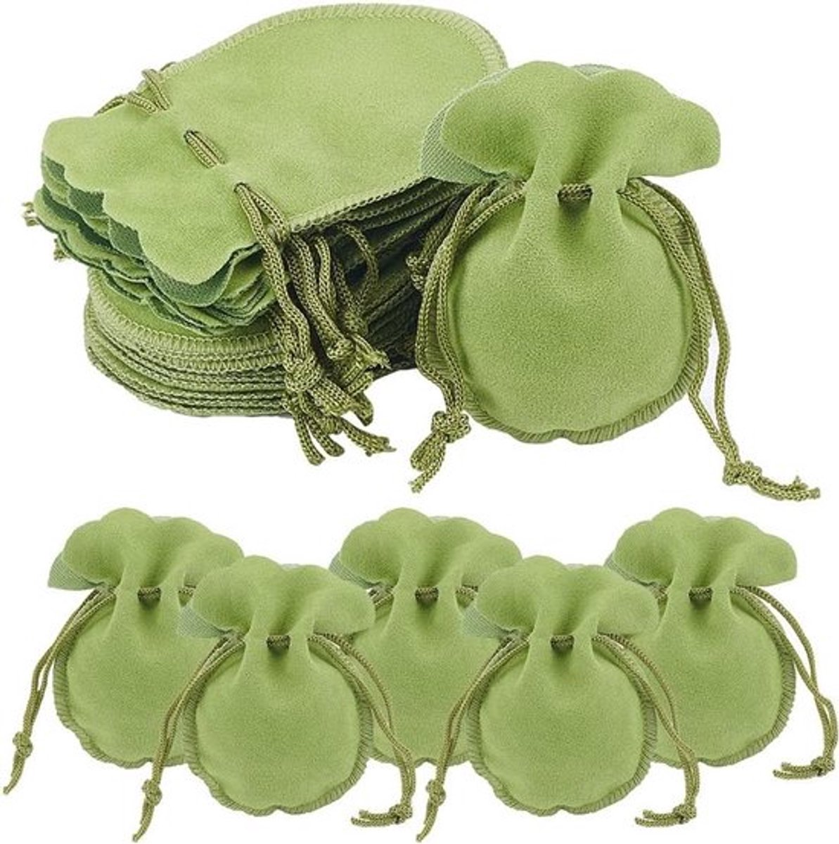 Set van 40 Fluwelen Trekkoord Geschenktassen 9 x 7 cm voor Trouwen, Feest en Kerstcadeaus in Groen en Geel