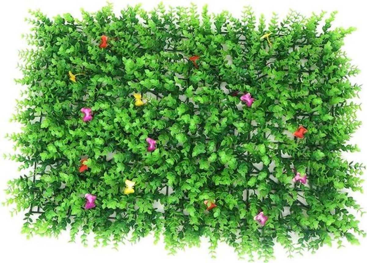 Decoratieve groene plantenwand 60x40cm - Simulatie planten voor thuis, bloemenwand en vlinder eucalyptus decoratie