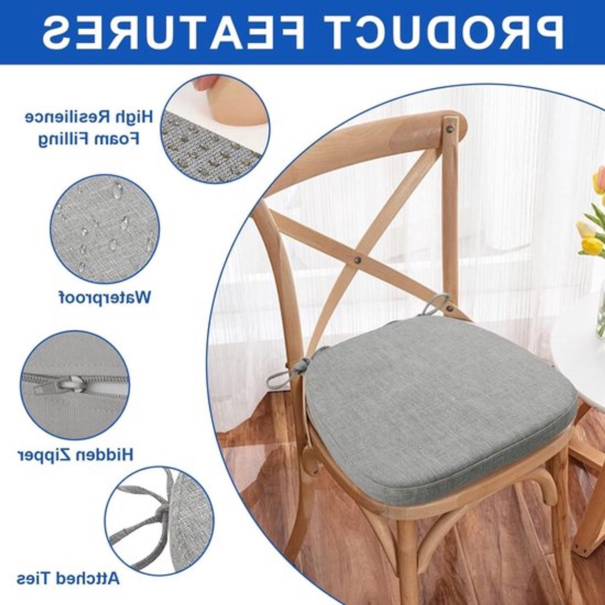 Set van 2 Tuinstoelkussens 42 x 43 x 5 cm Waterdichte Kussens voor Binnen en Buiten, Comfortabele Zitkussens voor Tuinmeubelen en Patio