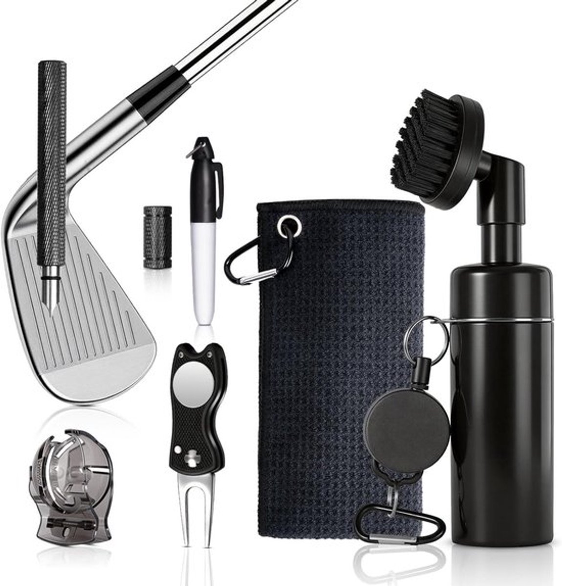 Complete Golf Cleaning Set met Handdoek, Borstels en Reinigingsgereedschap voor Clubs en Ballen