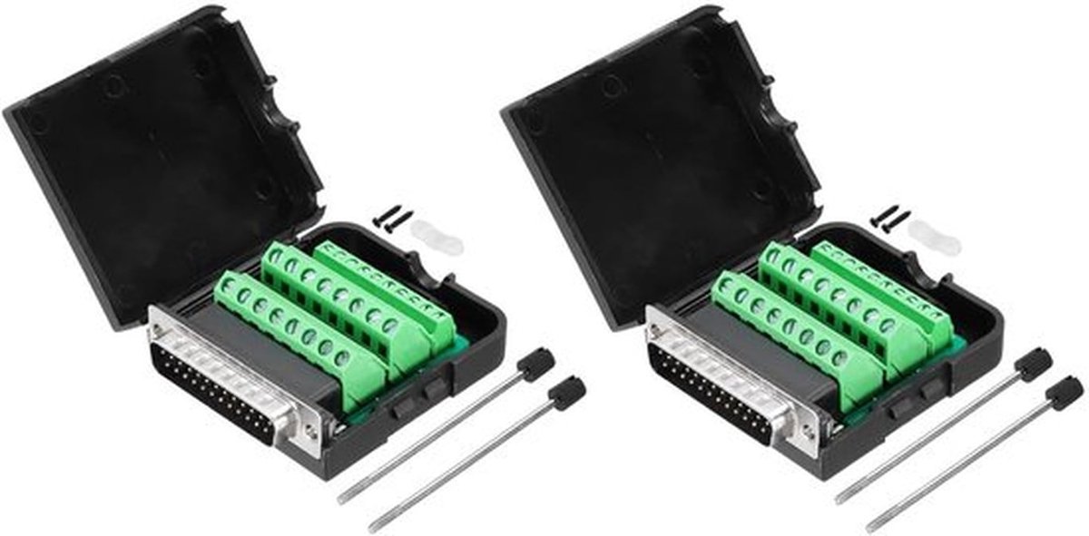 DB25 Breakout Board Connector met Behuizing - 25 Pin 2 Rij Male Poort, Solderloze Terminal Block Adapter Set van 2 voor Efficiënte Verbindingen