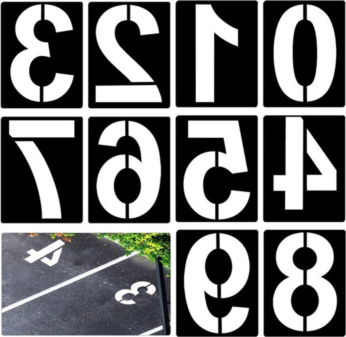 Grote Digit Sjablonen van 30 cm, Herbruikbare Plastic Curb Stencil Kit met 10 Cijfers voor Schilderen van 0 tot 9, Perfect voor Decoratie en Klussen