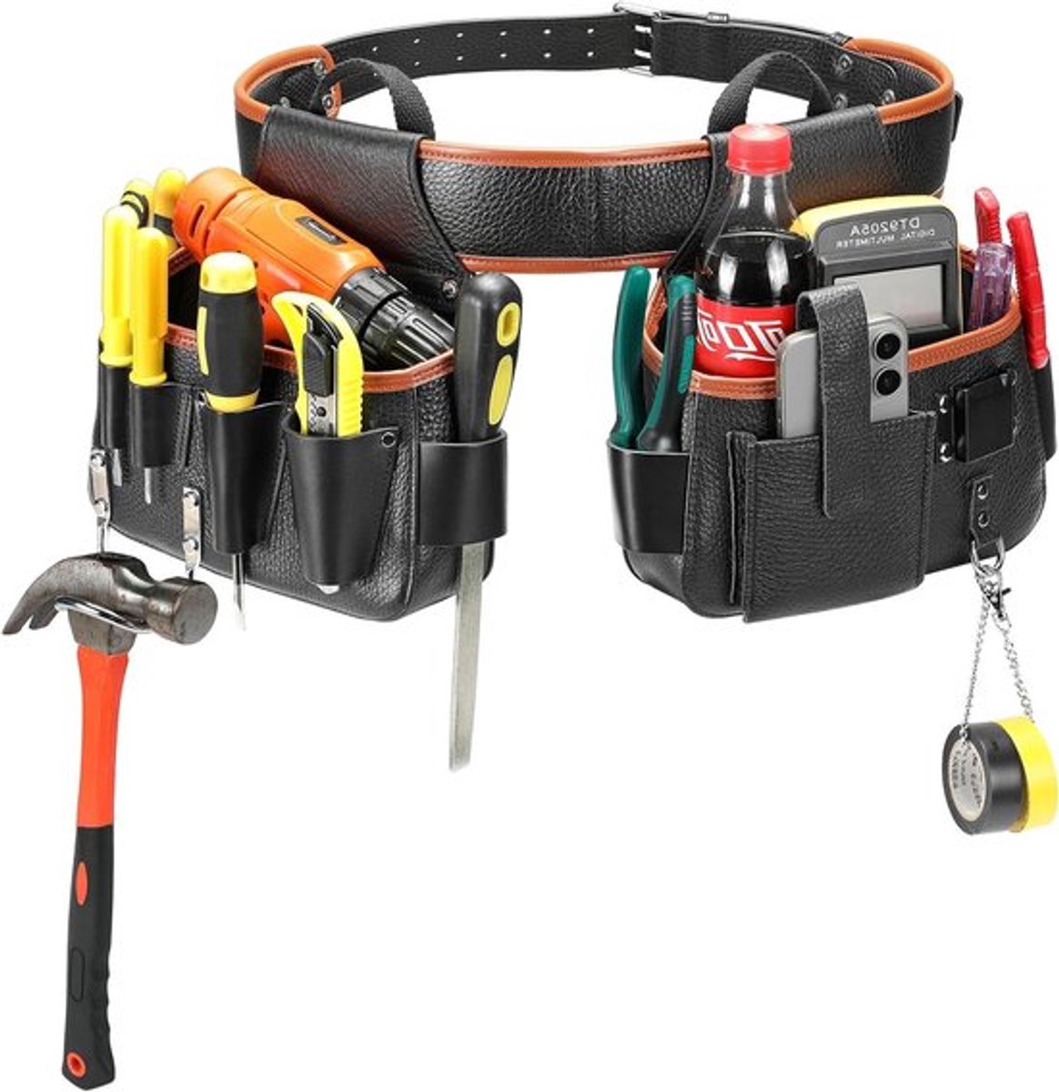 Leren Gereedschapsriem met Hamerhouder voor Timmerlieden, Tuinmannen en Bouwvakkers - Duurzame Tool Bag voor Handgereedschap en Accessoires