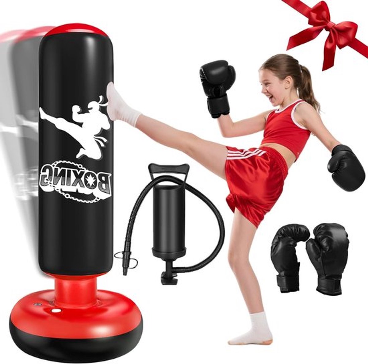 Robuuste 160 cm Opblaasbare Bokszak voor Kinderen met Bokshandschoenen - Perfect voor Karate en Taekwondo Training, Cadeau voor Jongens en Meisjes van 3-12 Jaar