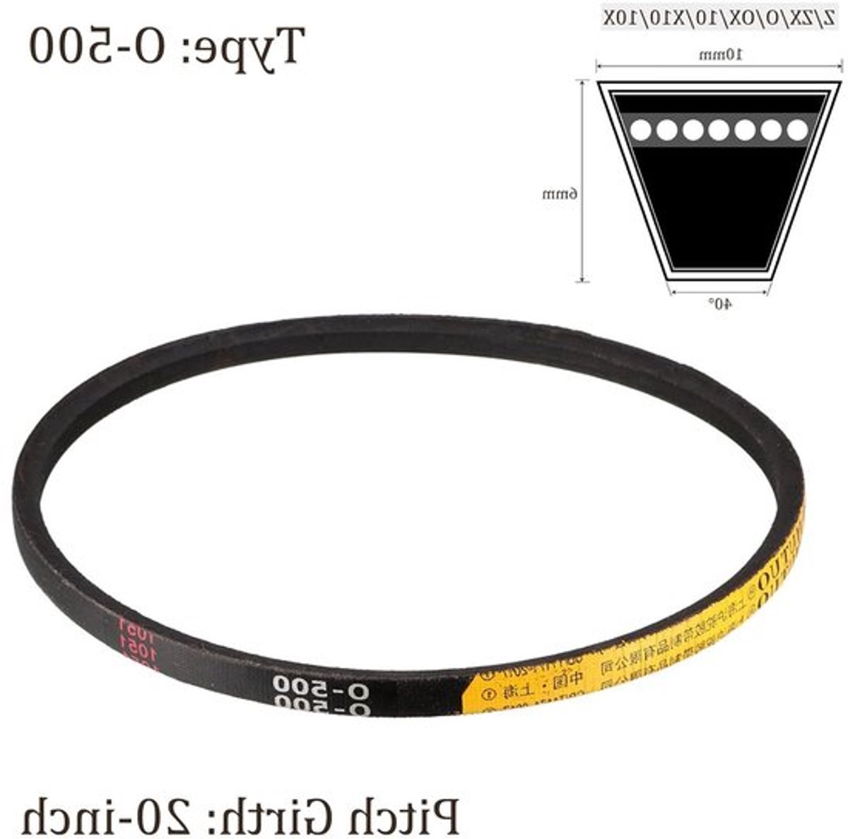 Rubber aandrijfriemen voor krachttransmissie - Staplengte 500 mm, Breedte 10 mm, Dikte 6 mm, Zwart