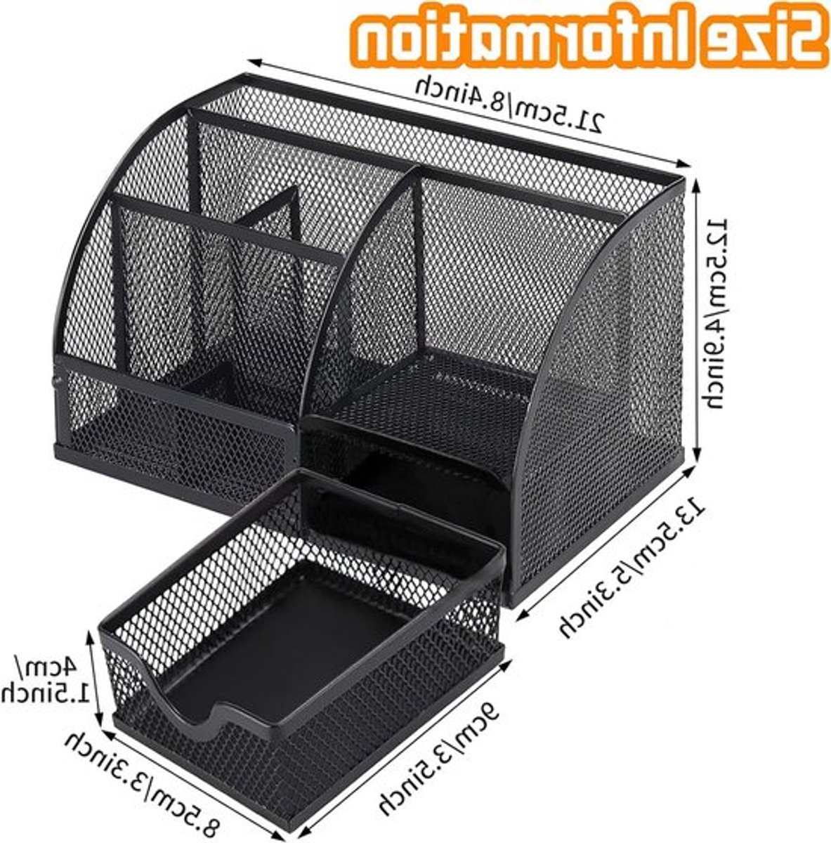 Multifunctionele Bureau Organizer met 6 Compartimenten en 1 Lade, Ideaal voor Kantoor en Thuis, Perfect voor Pennen, Scharen en Kantoorbenodigdheden (Zwart)