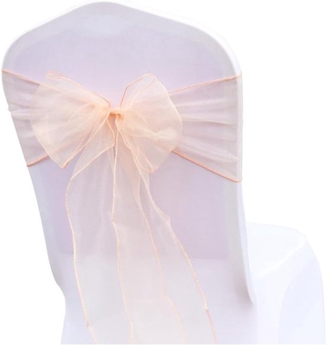 Elegante Organza Stoelstrik voor Bruiloften, Feestjes en Evenementen - 2 Stuks in Perzikkleur, Perfect voor Decoratie en Styling