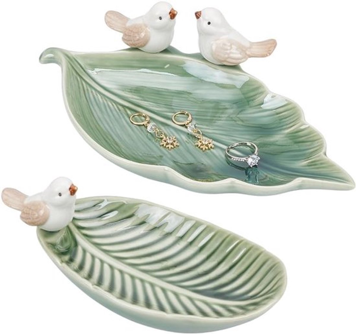 Decoratieve Keramische Sieraden Tray in Bladvorm - Sleutelhanger, Ketting en Ringhouder voor Organisatie op Bed- of Keukentafel, 5.9~8.9 Inch