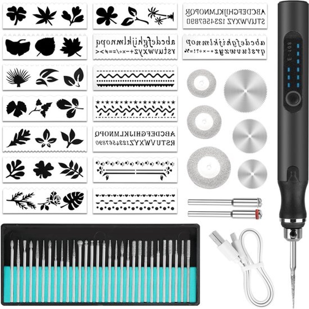 Draadloze Oplaadbare Graveertool Set voor Mini DIY Projecten, Inclusief 30 Rotatieboren voor Hout, Glas en Metaal