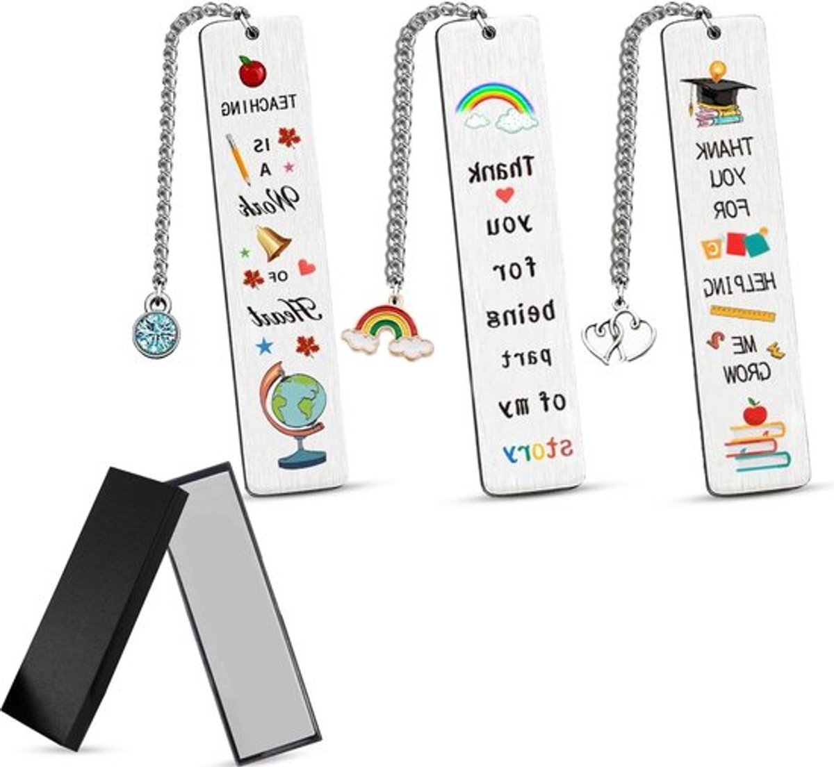 Set van 3 metalen boekenleggers voor vrienden, perfect cadeau voor collega's, boekliefhebbers en leraren, ideaal voor afscheid en leesaccessoires