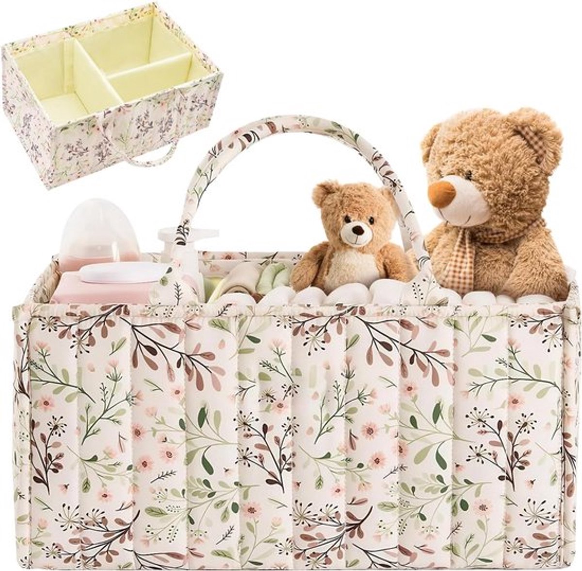 Organiser voor Luiertassen met Bloemenpatroon en Verwijderbare Compartimenten, Ideaal voor Babybenodigdheden en Luiers, Handige Opbergoplossing voor Ouders